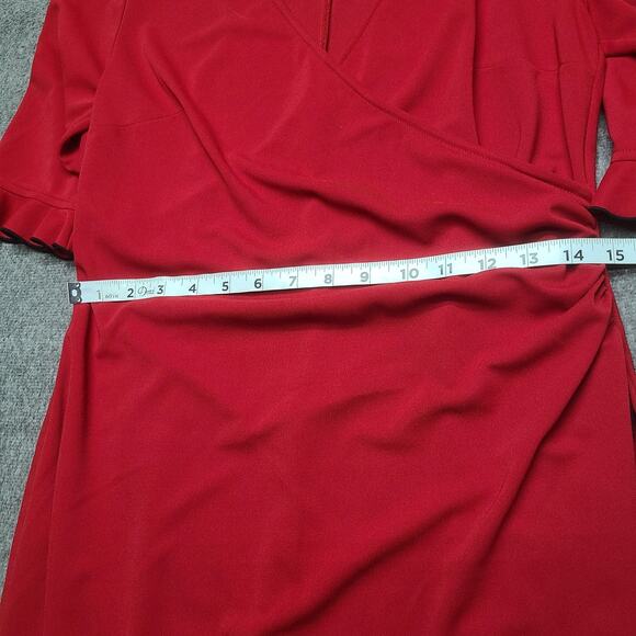 Express Dress Womens 11/12 Wrap A Line Ruffle Short Sleeve V Neck Midi Cocktail - Picture 4 of 9